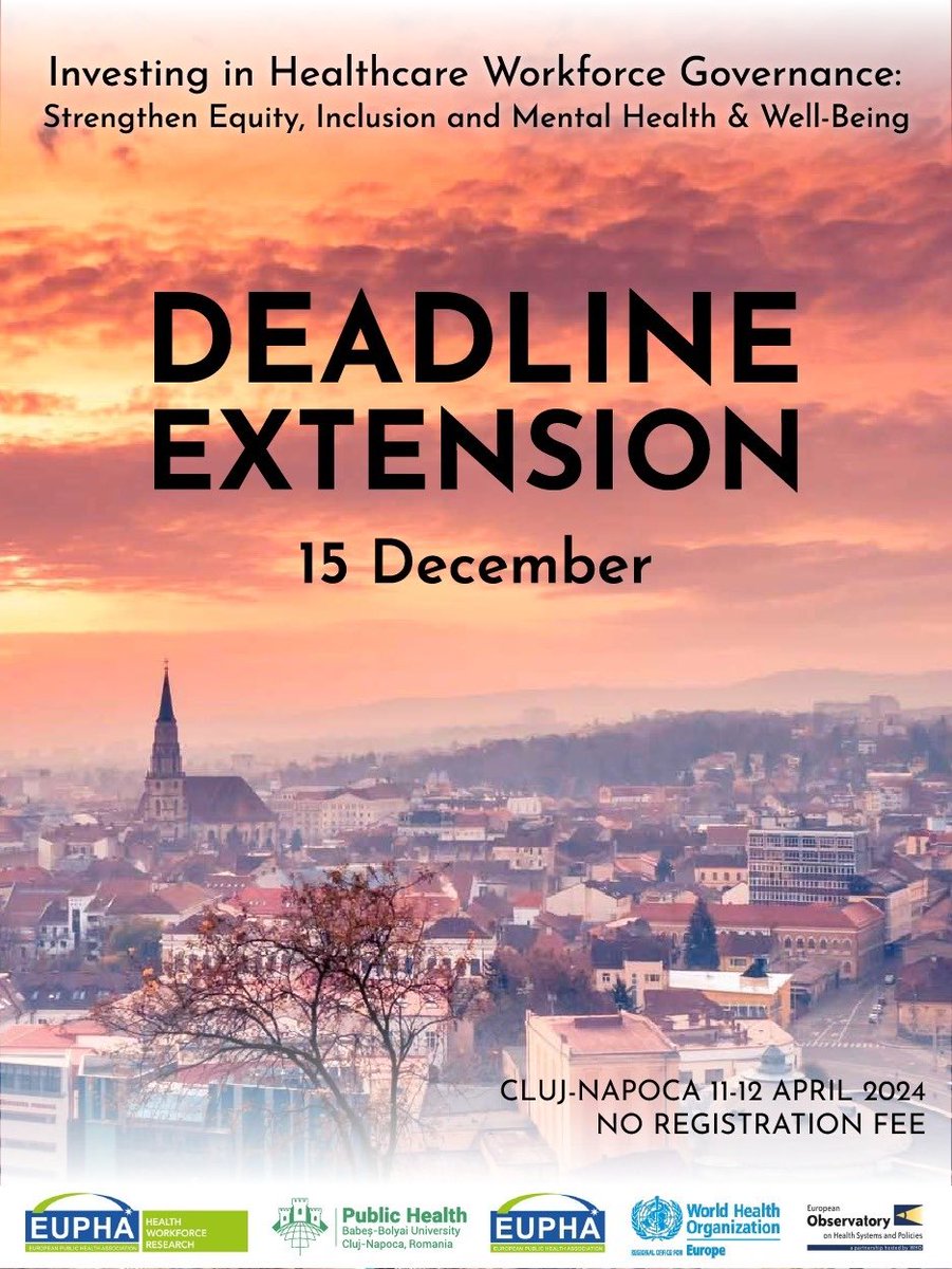 Did you submit your abstract? If not, there is still time! Submit your abstract here: hwrconference.publichealth.ro @EUPHActs @WHO_Europe @OBShealth