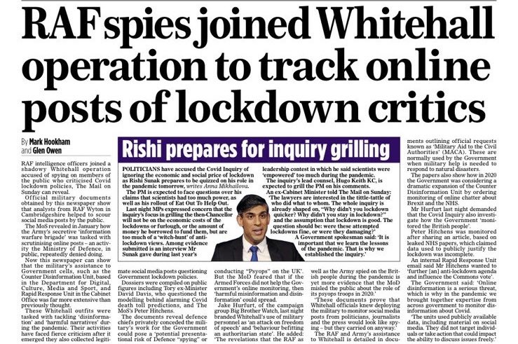 Many docs we have relate to the pandemic. Focus areas were public health, public order(…) & the “UK’s reputation” 🙄 They show 77 Brigade did things like take notes on Green MP @CarolineLucas & even BBC Question Time (!) We’ve been working with the Mail on Sunday to report it