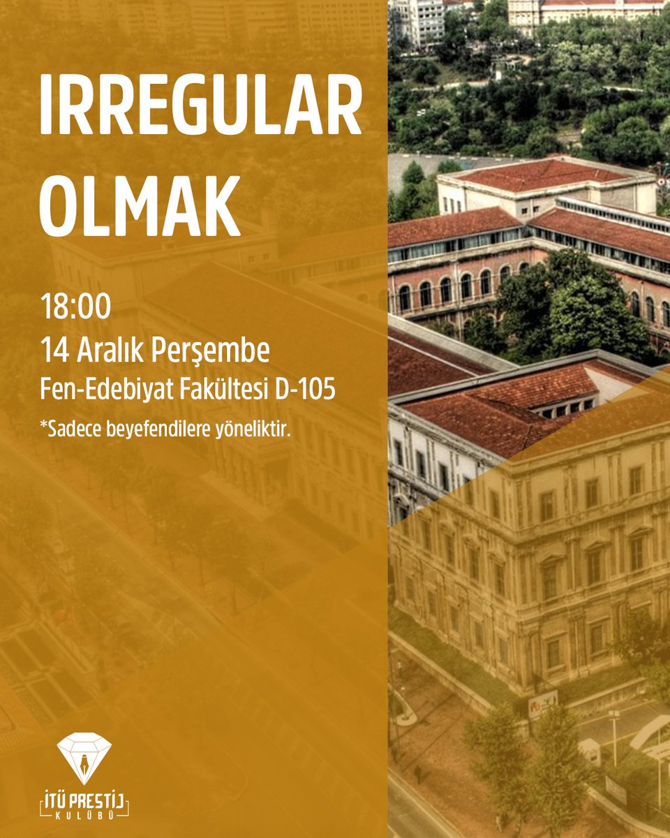 Hazırlığı yarı yılda geçmek her zaman kafada bir soru işareti olur. Bunu gidermek için biz de yarı yılda geçen  (irregular) arkadaşlarımızın deneyimlerini dinlemek için buluşuyoruz.(Beyefendilere yöneliktir)
📅 14.12.2023-18.00
📍FEB D-105
📌Kayıt için:
forms.gle/zjdEwXLfHDtsvc…