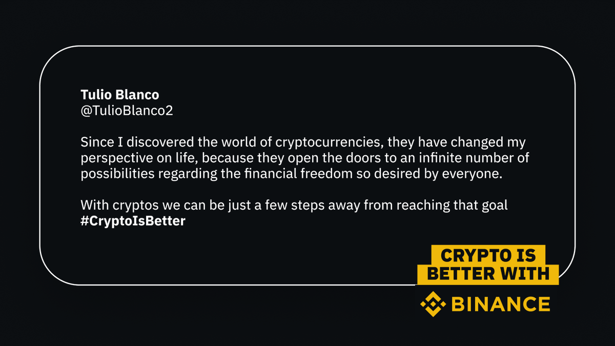 binance's tweet image. Thank you @TulioBlanco2 for sharing why #CryptoIsBetter

You're now in the running to win from $5000 in $USDT!