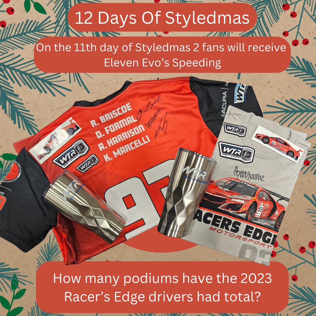 On the 11th day of Styledmas, 2 fans will receive 11 Evo's Speeding! Answer the question below for a chance to win a Racers Edge/ WTR autographed package. 2 winners will be chosen! #Styledmas #printedbystyled