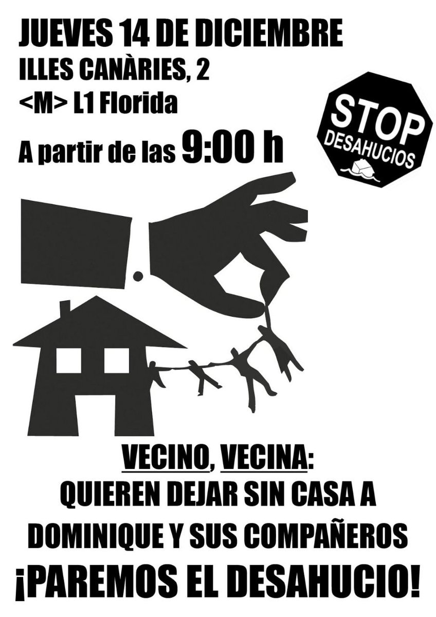 DaniGuevaraLH's tweet photo. 📢 DESNONAMENTS aquesta setmana a #LHospitalet:

🔴Dimarts 12, 9:30h. C/Occident 14.
🔴Dijous 14, 9:00h. C/Illes Canàries 2
🔴 Dijous 14, 12:30h. C/Sant Eugeni 12

#NoEnsFaranFora #EnsQuedem
#Habitatge #StopDesnonaments https://t.co/q3AMrVHQUy