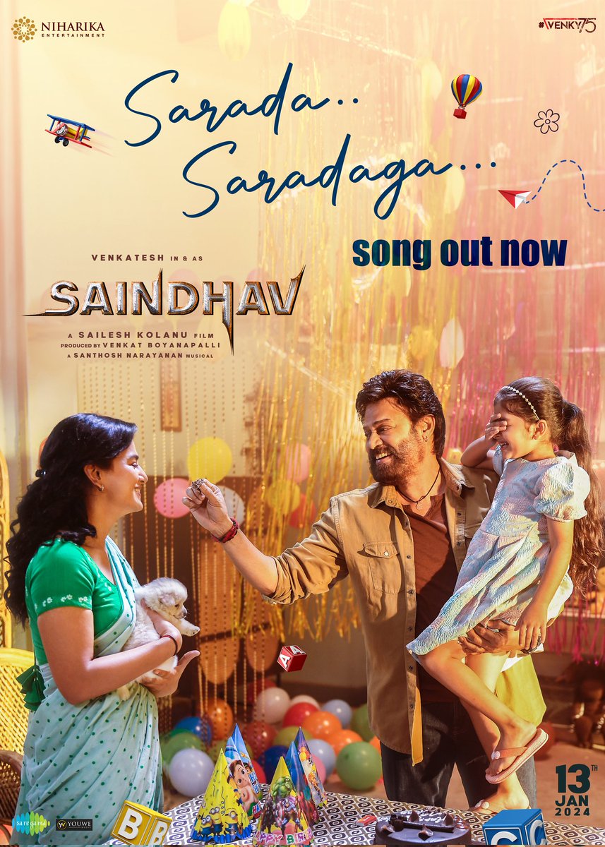 An irresistible emotion of love & togetherness in a beautiful melody❤️ #SAINDHAV Second Single #SaradaSaradaga Out now 😍 - youtu.be/K50YmAzQwpA #SaindhavOnJAN13th #SsaraPalekar @Nawazuddin_S @arya_offl @KolanuSailesh @ShraddhaSrinath @iRuhaniSharma @andrea_jeremiah…