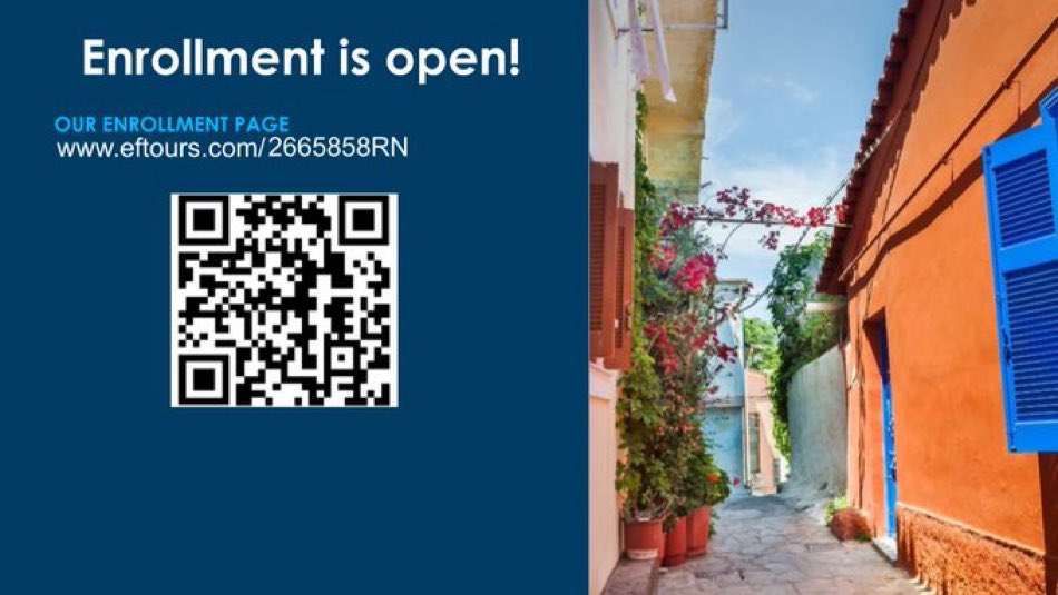 ‼️Attention all future travelers‼️
Enrollment is open for our April, 2025 trip to Greece! There will be a steep price increase after Dec. 31, so sign up ASAP! Also, the first 40 students to sign up are guaranteed a spot, so don't wait! ✈️🌍 #WHPantherPride 

⬇️SCAN TO ENROLL⬇️