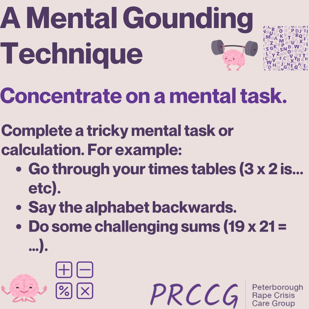 Here is a #GroundingTechnique that aims to help you refocus and recenter the mind. Mental Grounding Techniques help your mind to interrupt your body's response and return your brain and feelings to a place of safety🧠