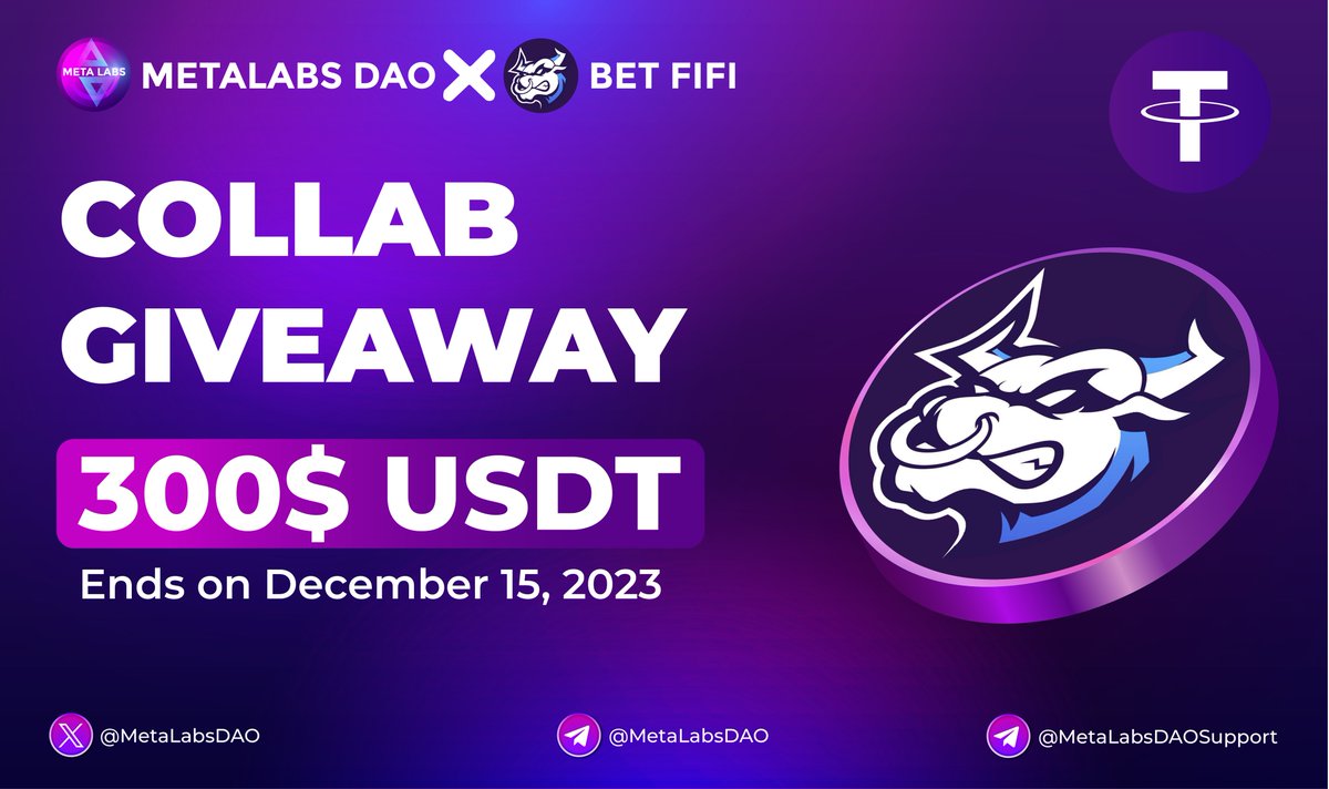 MetaLabsDAO's tweet image. 🥳 BetFiFi X MetaLabs DAO #Giveaway 

🏆 Prize Pool «» 300$ USDT

✅ Follow @MetaLabsDAO &amp;amp; @BetFiFi
✅ Like, RT &amp;amp; Tag 3 Friends
✅ Complete #Gleam⤵️
gleam.io/YTiod/betfifi-…

⏳ Ends 15th December

#Airdrop #BetFiFi #Giveaway #Crypto #Casino #USDT #MetaLabsDAO #Gaming #BITCOIN