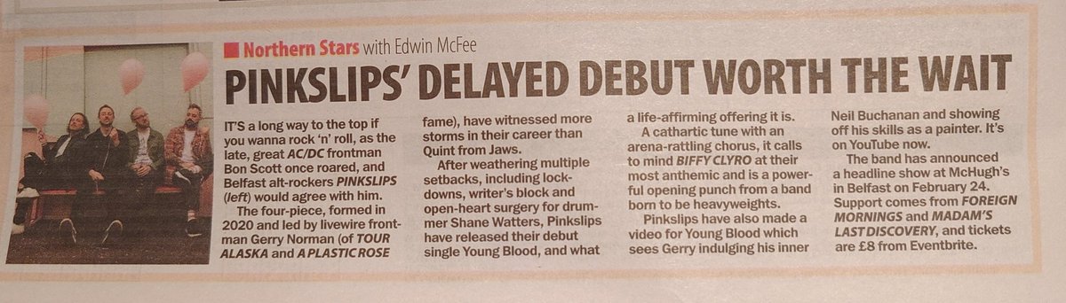 Some very lovely words from the even lovelier @edwinmcfee in The Sunday Life's #NorthernStars 

Thanks very much for the support 🩷🩷