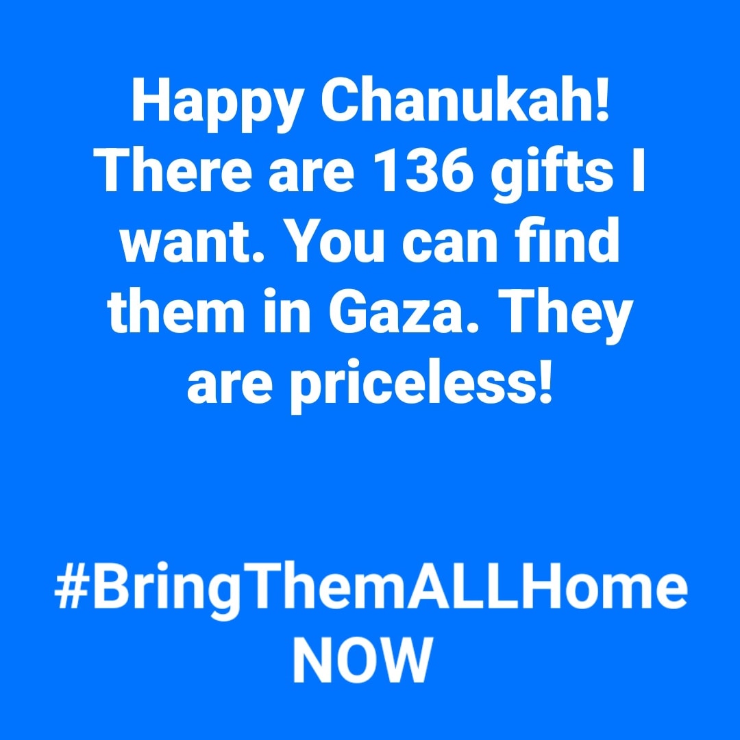 I light the candles w my family and sing chanuka songs w my kids, but I can't stop crying, thinking ab the hostages left in Gaza in the hands of Hamas. What tortures have they been enduring? How many have been killed? Why is the world silent?! We need to #BringThemAllHomeNow