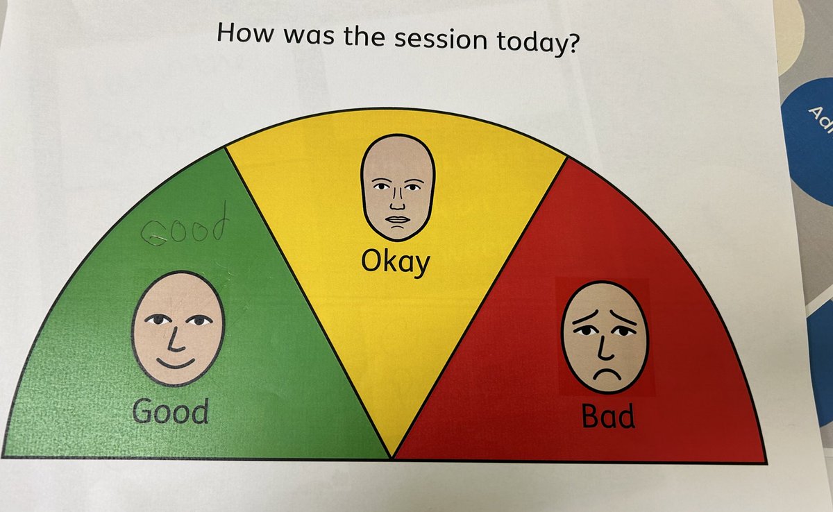 Lovely to see clients on my placement have found our sessions good and have been able to use accessible feedback formats (we love @Widgit_Software for good visuals). Here are some examples of feedback: