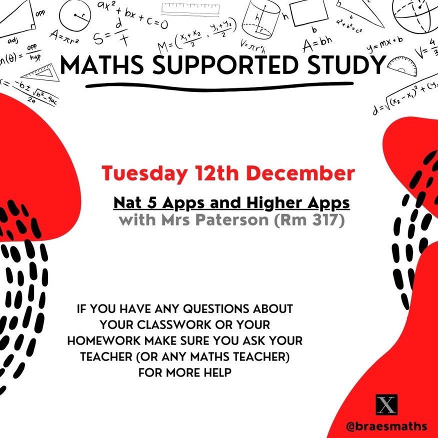 Last week of supported study before Christmas. Use this opportunity to brush up on your skills before the Applications of Maths prelims!