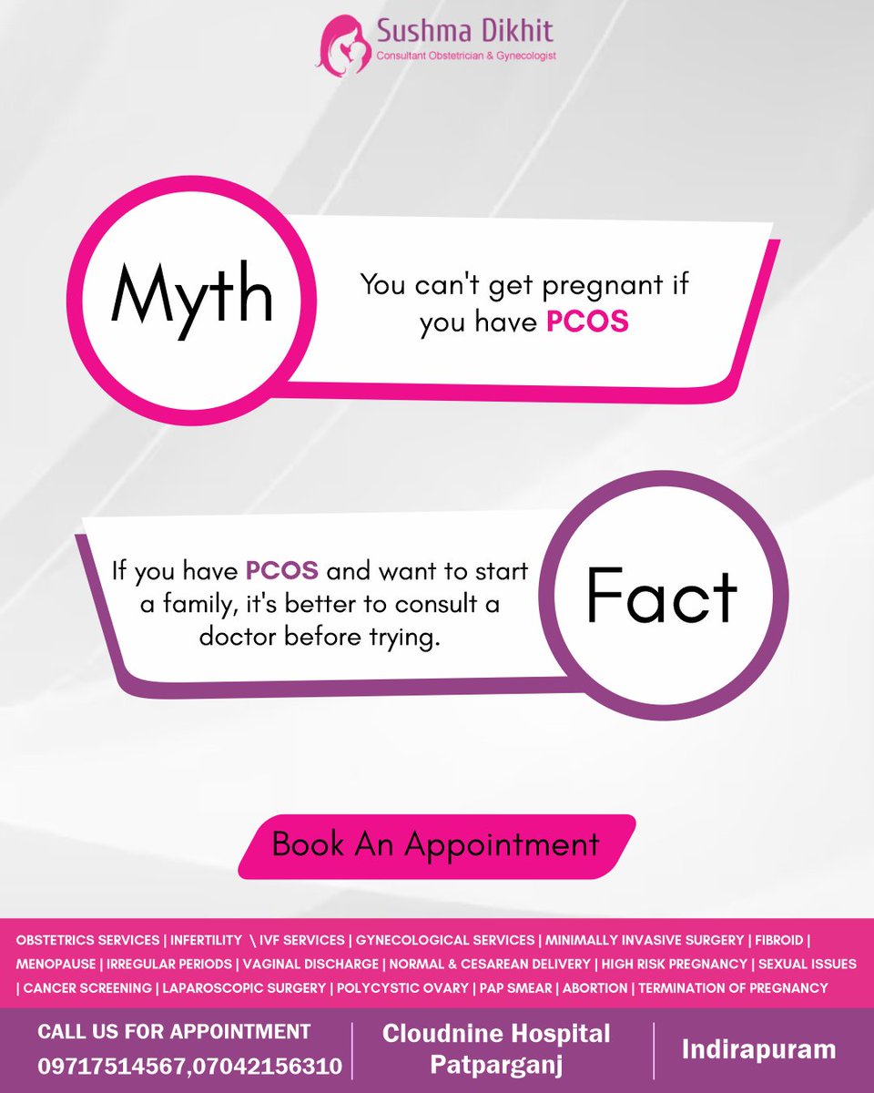 sushma_dikhit's tweet image. #DidYouKnow:
Book an Appointment. 🗓️
📞 +919717514567, +917042156310
🌐 drsushmadikhit.com
✉ info@drsushmadikhit.com  
📍 g.page/r/CW23YCgiQqgu…

#PCOSmyth #FertilityFact #ConsultYourDoctor #DrSushmaDikhit #gynecologist #obstetrics #pregnancy #pregnant #motherhood