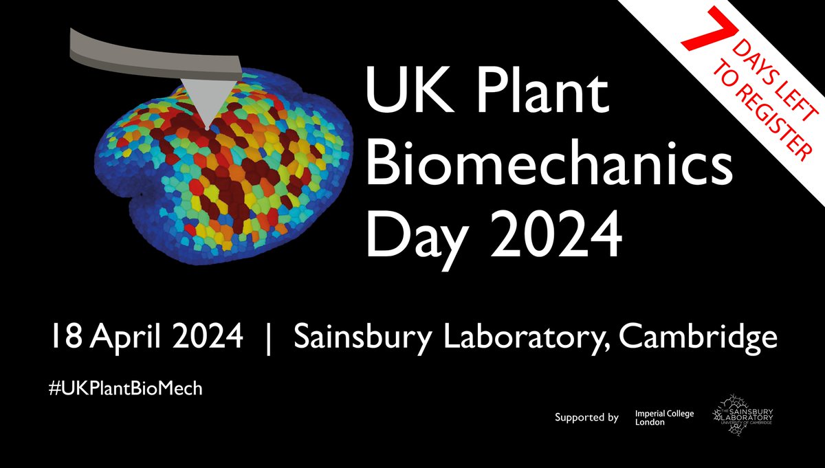 Join our new @UKPlantBiomech community & come along to our first get-to-know-you day on 18 April 2024 in Cambridge! ⏰7 days to submit an abstract! Students & ECRs encouraged to come share your research! ➡️slcu.cam.ac.uk/uk-plant-biome… #UKPlantBiomech