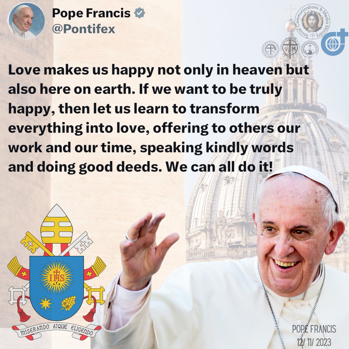 (His Holiness, Pope Francis - Monday in the 2nd Week of Advent, December 11, 2023)

#HolyFatherTweets #PopeFrancisTwitterTweets
#PapalTweets #PontifexTweets #SVD #DSJDW #CtKMS #YAC #YMAC #SYM #SVDyouth #ShrineYouth #PrayAlways (ctto)