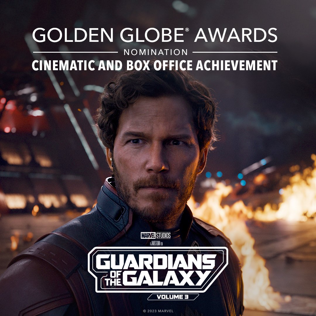 Congratulations to the cast and crew of Guardians of the Galaxy Vol. 3 for their Golden Globe Awards Nomination for Cinematic And Box Office Achievement In A Motion Picture! #GoldenGlobes