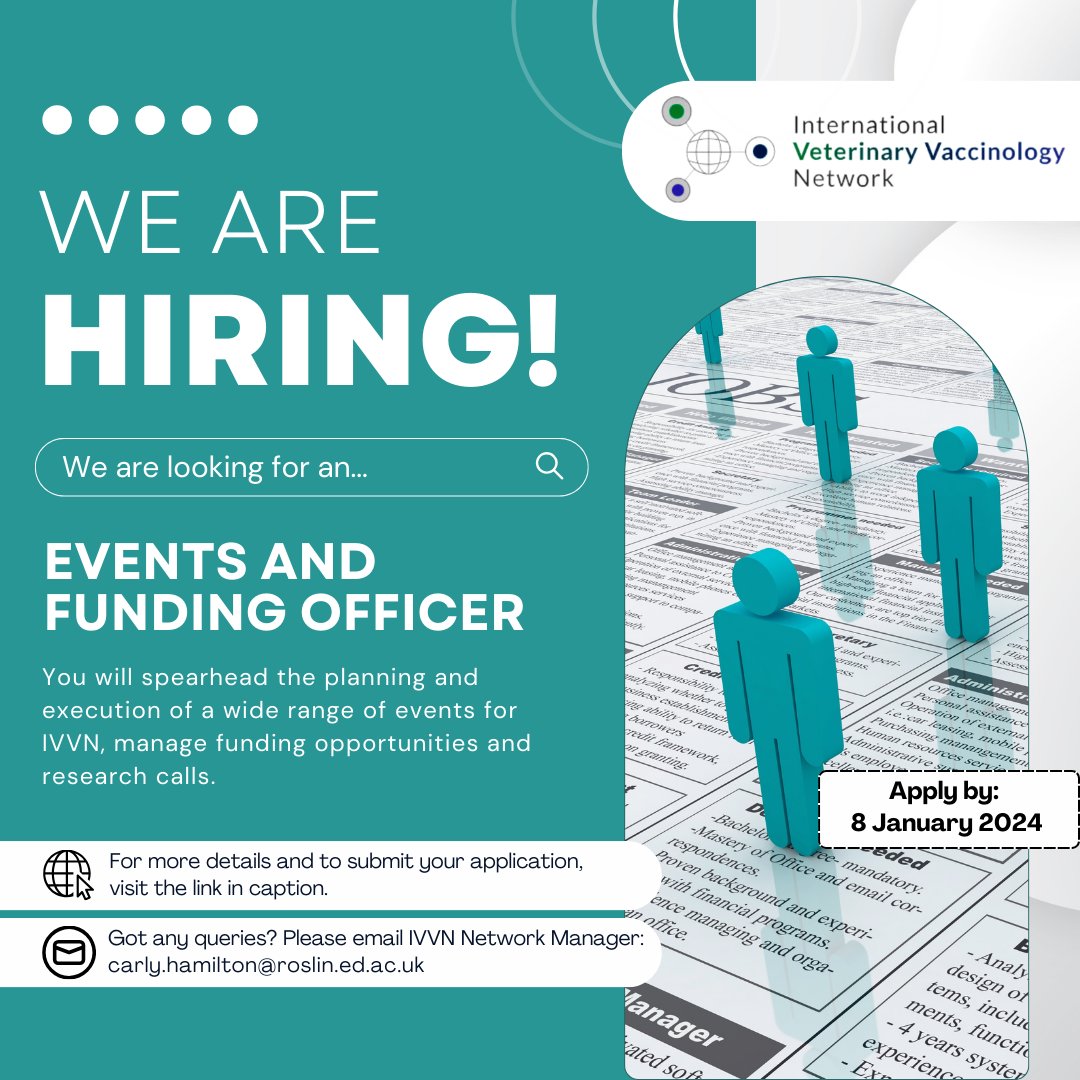 IntVetVaccNet's tweet image. Passionate about shaping impactful events and managing funding initiatives? Join us as an Events &amp;amp; Funding Officer! 🚀

Apply by January 8! ⏲️

👉More Details: edin.ac/46UYPYj