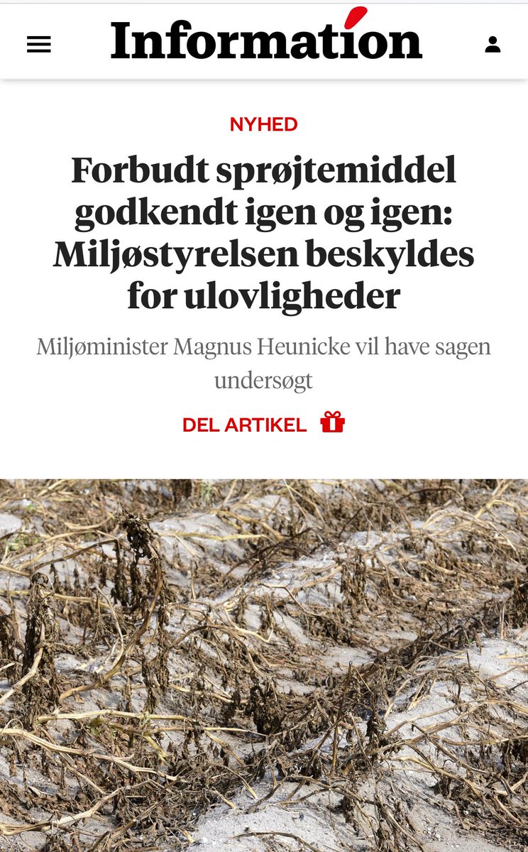 Miljøstyrelsen? Måske Giftstyrelsen er et bedre navn, når de gang på gang beskytter det konventionelle landbrugs økonomiske interesser over befolkningens sundhed.
Tak til <a href="/DanmarksNatur/">Danmarks Natur</a> for at sætte spot på ulovlige dispensationer! 🙏💚
#dkpol #dkgreen
information.dk/indland/2023/1…