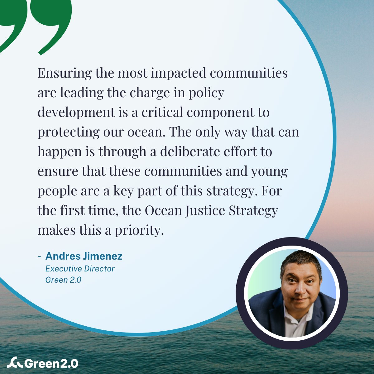 Last week, the U.S. took a step toward #OceanJustice at home with the first-ever Ocean Justice Strategy released by @WHCEQ & @WHOSTP! Green 2.0 ED @andresforchange speaks on why this strategy is essential, learn more at oceanjusticeforum.info/ocean-justice-….
