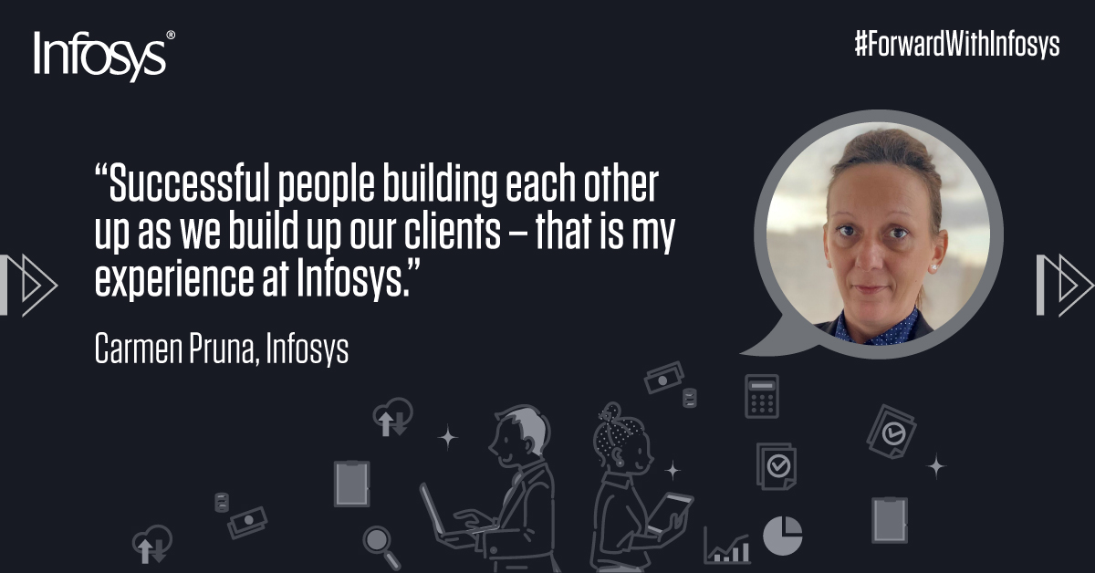 InfosysEurope's tweet image. Carmen describes how Infosys helped her grow personally and professionally. Infosys&apos; focus on training and mentorship gave her the skills and confidence she needed to succeed. infy.com/3SHxfdp #ThisIsInfosys #ForwardwithInfosys