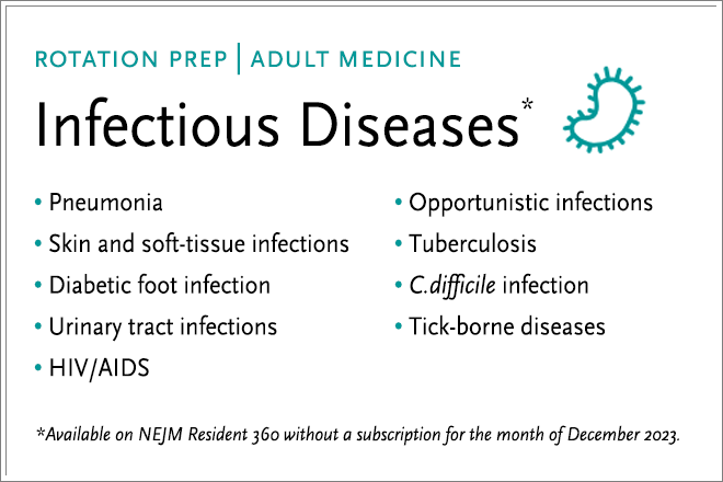 Rotation Prep: The Adult Medicine Infectious Diseases rotation guide has been updated with new guidelines on opportunistic infections in adults and adolescents with HIV as well as new research and a NEJM review on community-acquired pneumonia.