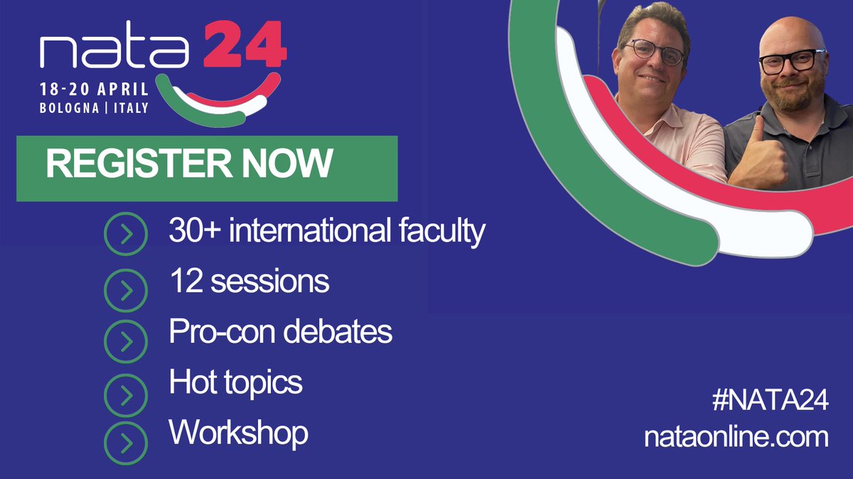 #NATA24 🇮🇹 18-20 April Registration is open Save and register at early bird rate ⏩Join Prof @JensMMeier and @SigLasocki and over 30 international experts to learn about and discuss #transfusion, #plasma, IV #iron, treatment of #anaemia and much more. 📃nataonline.com/annual-symposi…