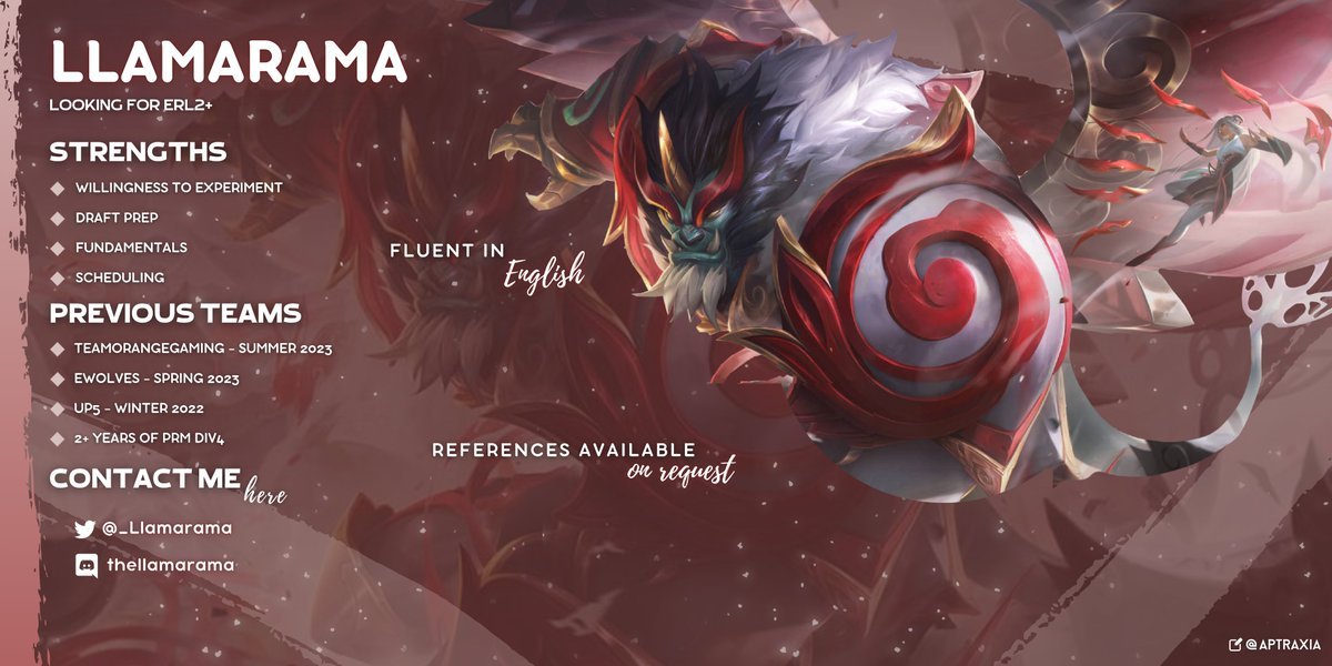 Last game of playoffs tonight, but I am still LFT for spring 2024. 

Considering all paid offers regardless of division or region.

Message me here or on discord. 

Work examples also available on request.