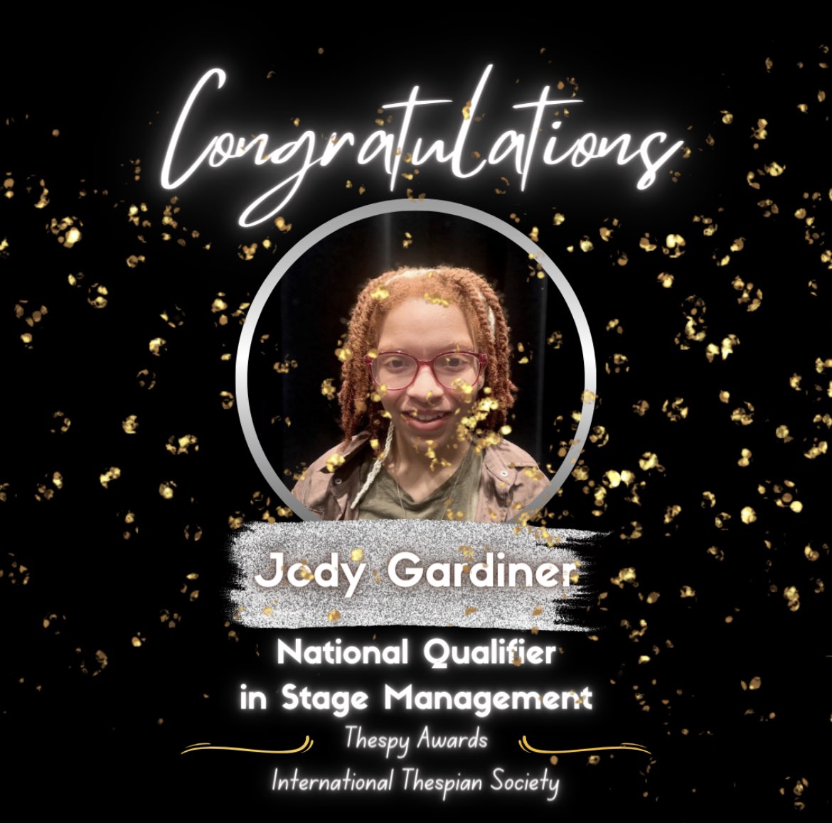 On November 18, 2023, Texas Thespians announced National Qualifying award winners. Ash Guzman and Jody Gardiner competed in the Stage Management category of the International Thespian Excellence Awards. These students received Superior scores qualifying them for the Nationals.