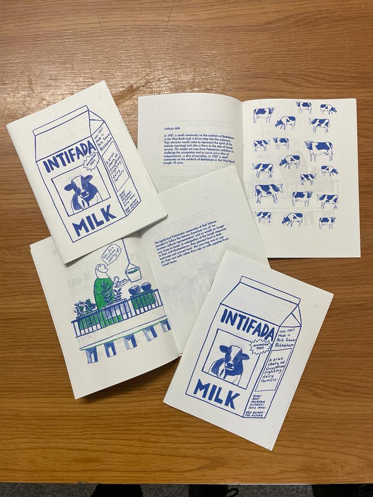 Schools need to create spaces for staff to come together and share their ideas on how to teach about Palestine in the classroom. We used Intifada Milk by @oomkzine for a collective reading with teachers to explore how self-determination is essential to our liberation 🌱