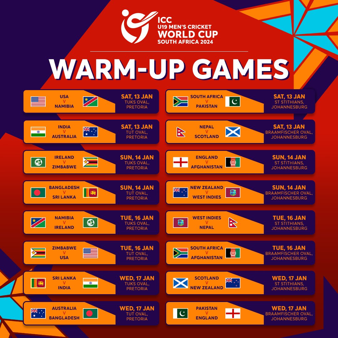 16 exciting warm-up fixtures to prepare the sides for the showpiece event 🤩 Who will come out on the top in this edition of the ICC U19 Men's Cricket World Cup ❓ #U19WorldCup