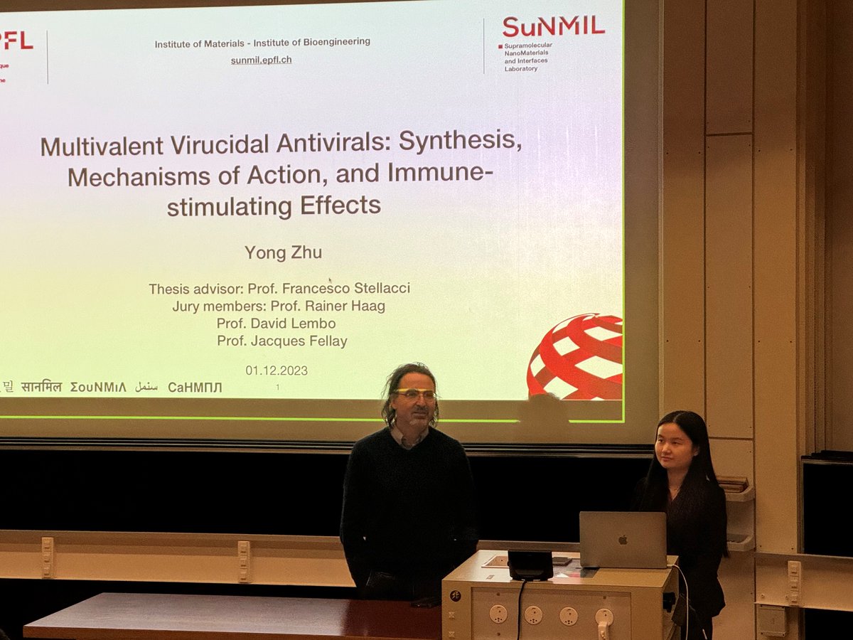 🎉 Congratulations to Dr. Yong Zhu from the Supramolecular Nano-Materials and Interfaces Laboratory (<a href="/SuNMIL_EPFL/">SuNMIL</a>) of <a href="/Materials_EPFL/">Materials Science & Engineering @EPFL</a> for successfully defending her PhD thesis under Prof. Francesco Stellacci supervision.