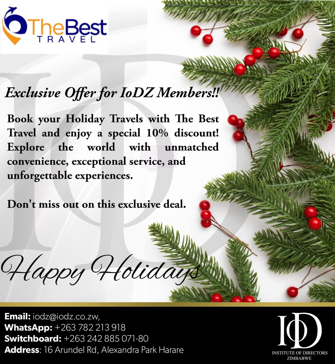 Calling All IoDZ Members. Experience the ultimate vacation with The Best Travel and delight in a thrilling 10% discount. Seize this limited time deal and start planning your unforgettable escape.
