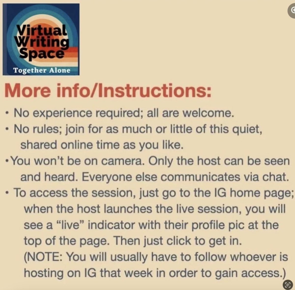 I'll be hosting these quiet writing sessions today and every day this week at 12 noon EST. No rules, no requirements, no experience necessary...all are welcome.