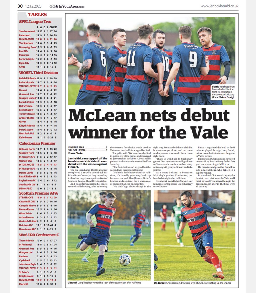 FraserClarke (@fraser_clarke) on Twitter photo One of the first match reports I ever had published <a href="/WestertonUnited/">Westerton United Football Club</a> 2001s - Milngavie Herald 10 December 2009.
14 years later, my most recent match report - Lennox 12 December 2023. The same Jamie McLean makes his debut for <a href="/ValeofLeven/">Vale of Leven FC</a> and scores the winner. One of the first match reports I ever had published <a href="/WestertonUnited/">Westerton United Football Club</a> 2001s - Milngavie Herald 10 December 2009.
14 years later, my most recent match report - Lennox 12 December 2023. The same Jamie McLean makes his debut for <a href="/ValeofLeven/">Vale of Leven FC</a> and scores the winner.
