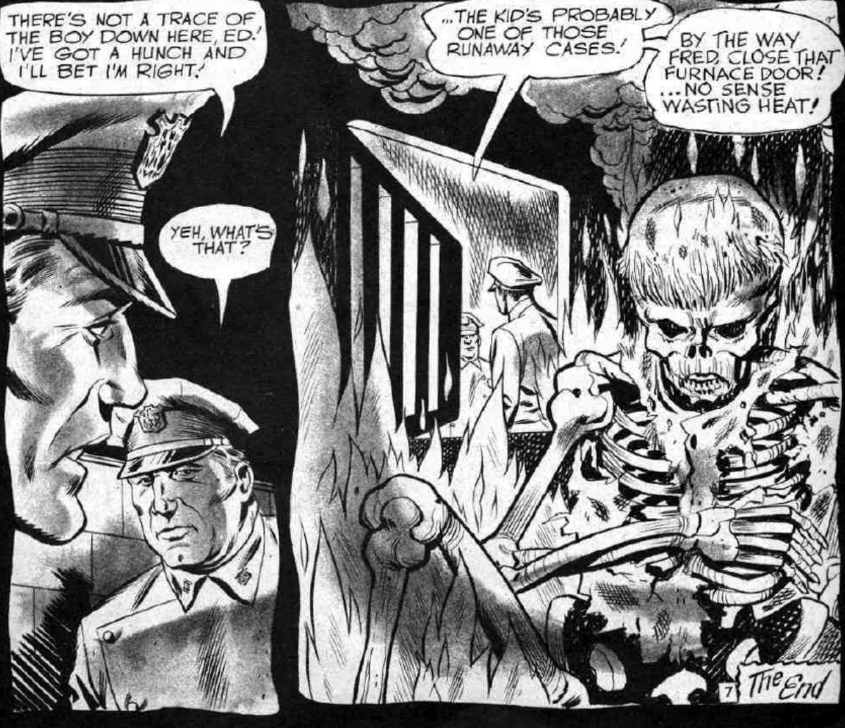 The infamous 'The Thing In the Cellar' (1969) written & drawn by Jack Chick before he went religious. Incredibly simple & nightmarish: A boy hears something calling him to take a look into the furnace... #HorrorComics