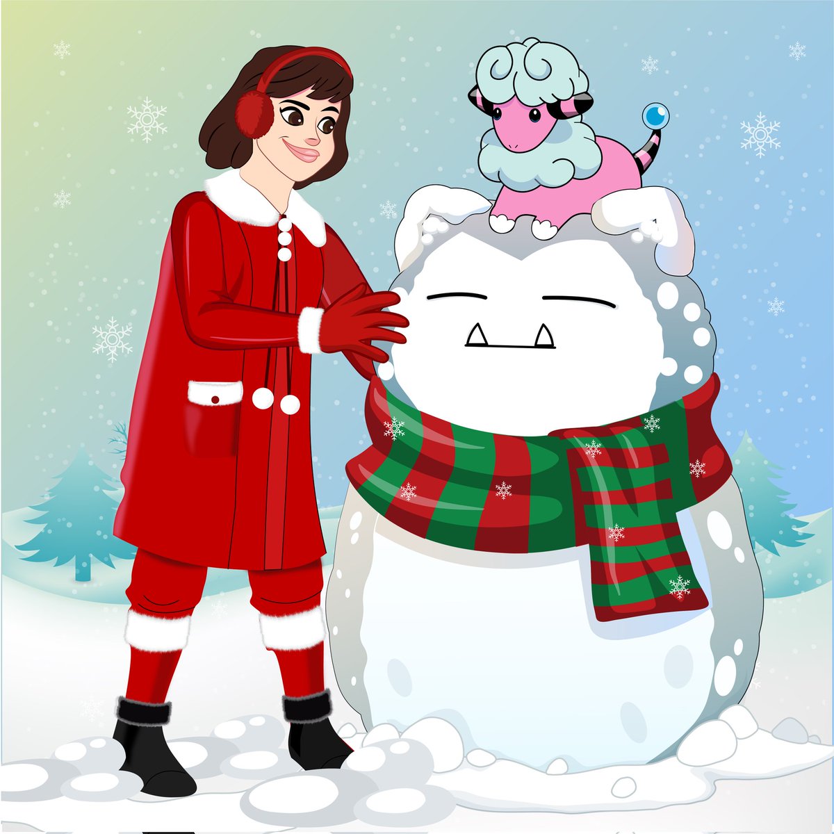 Huge thank you to <a href="/alyehnaarts/">Alyehna 💛</a> for making this unexpected but thoughtful Christmas gift for me of my character Judy Stone and her Flaaffy having Christmas holiday fun in the winter snow ❄️💕🎄🎅🏻