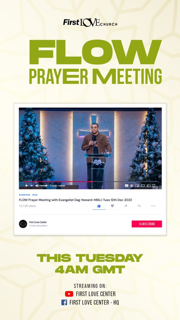 FLC_Bots's tweet image. Get ready to experience yet another supernatural encounter tomorrow morning! 

Join us online for the FLOW Prayer Meeting with Bishop Dag Heward-Mills tomorrow at 4 am GMT.

Set your alarms and don't forget to spread the word!

 #Flowwithme
