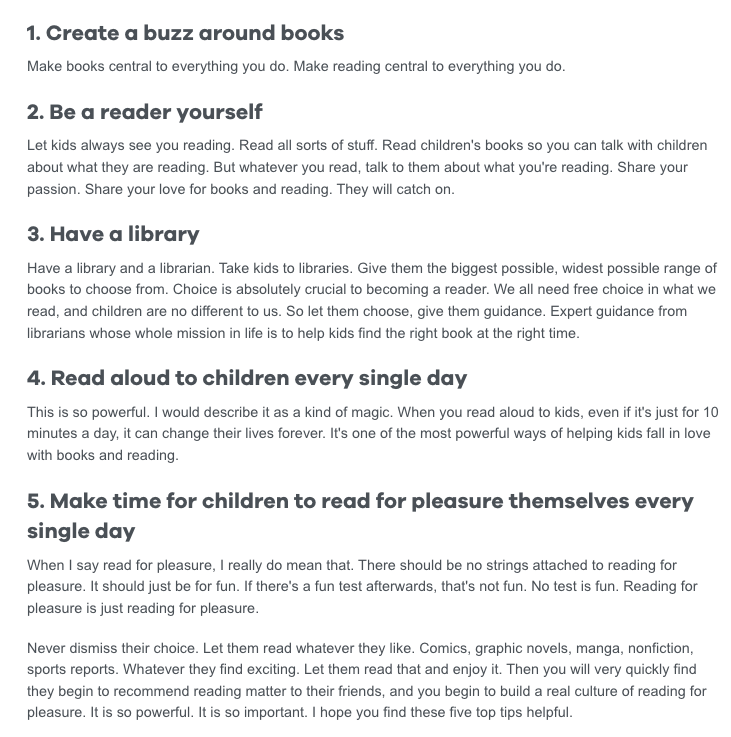 SF Said (@whatsfsaid) on Twitter photo Here are my 5 top tips on how to help EVERY CHILD become a reader! Drawn from my <a href="/Booktrust/">BookTrust</a> blogs with brilliant teachers & librarians like <a href="/PieCorbett/">Pie Corbett</a> <a href="/TeresaCremin/">Teresa Cremin</a> <a href="/son1bun/">Sonia</a> <a href="/jonnybid/">Jon Biddle</a> <a href="/storyriver/">Farrah Serroukh</a> <a href="/Jake_Hope/">Jake Hope 💙</a> <a href="/rumena_aktar/">Librarimum 📕🍉</a> <a href="/MissNCleveland/">Miss Cleveland 📚☕️</a> <a href="/lucasjmaxwell/">Lucas Maxwell</a>:
booktrust.org.uk/news-and-featu… Here are my 5 top tips on how to help EVERY CHILD become a reader! Drawn from my <a href="/Booktrust/">BookTrust</a> blogs with brilliant teachers & librarians like <a href="/PieCorbett/">Pie Corbett</a> <a href="/TeresaCremin/">Teresa Cremin</a> <a href="/son1bun/">Sonia</a> <a href="/jonnybid/">Jon Biddle</a> <a href="/storyriver/">Farrah Serroukh</a> <a href="/Jake_Hope/">Jake Hope 💙</a> <a href="/rumena_aktar/">Librarimum 📕🍉</a> <a href="/MissNCleveland/">Miss Cleveland 📚☕️</a> <a href="/lucasjmaxwell/">Lucas Maxwell</a>:
booktrust.org.uk/news-and-featu…