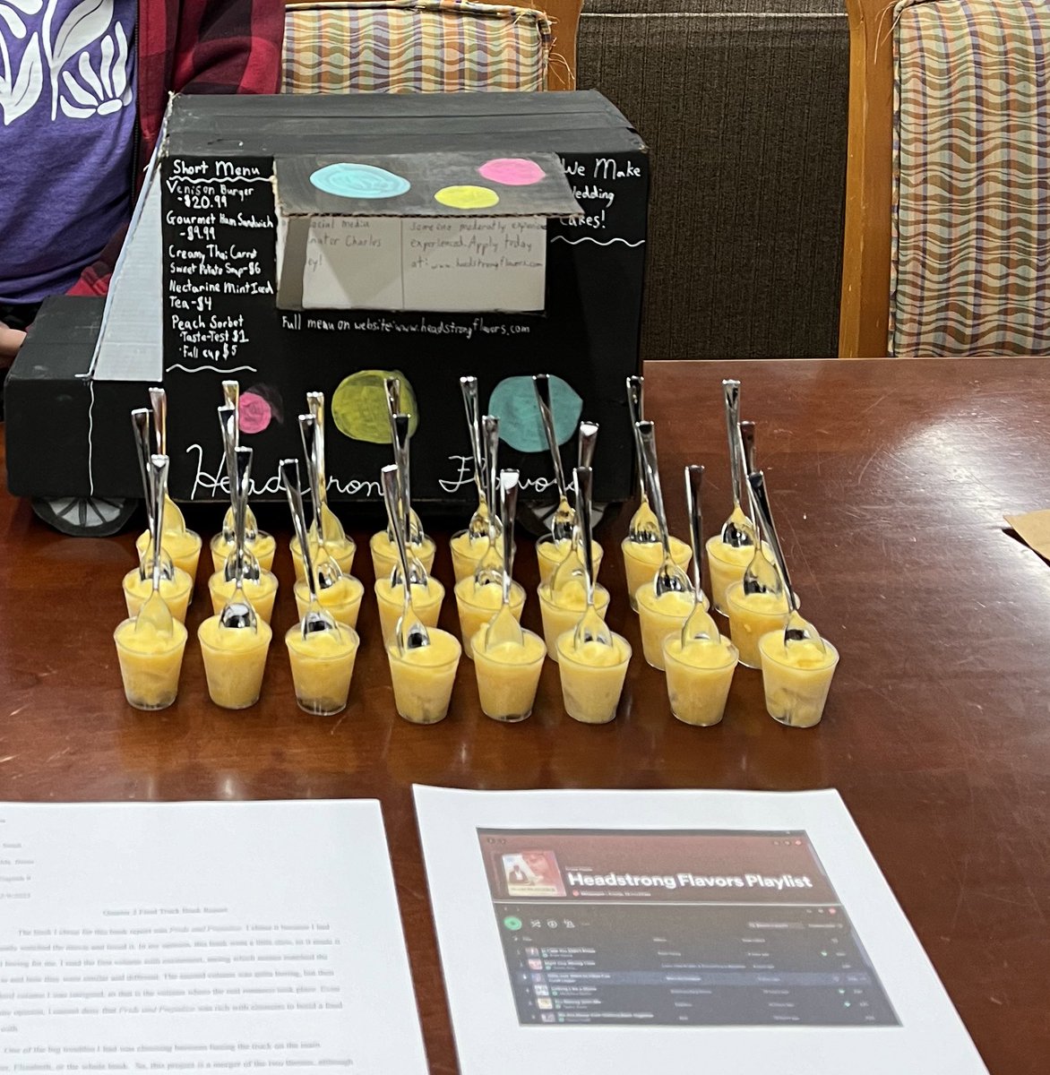 Instead of book reports, I had my students design food trucks representing a classic novel of their choice, complete with menus, staff and playlists. They crushed it. Enjoy a sampling.