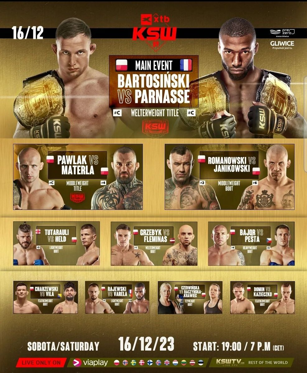 m_turski's tweet image. Nie wiem, ile ludzi to przyciągnie przed ekrany, ile na trybuny, ale...

Warto, żeby to wydarzenie rozeszło się szeroko. Bo to świetna rozpiska. Sobota zapowiada się naprawdę solidnie i dobre rzeczy w okrągłej klatce na pewno się wydarzą.