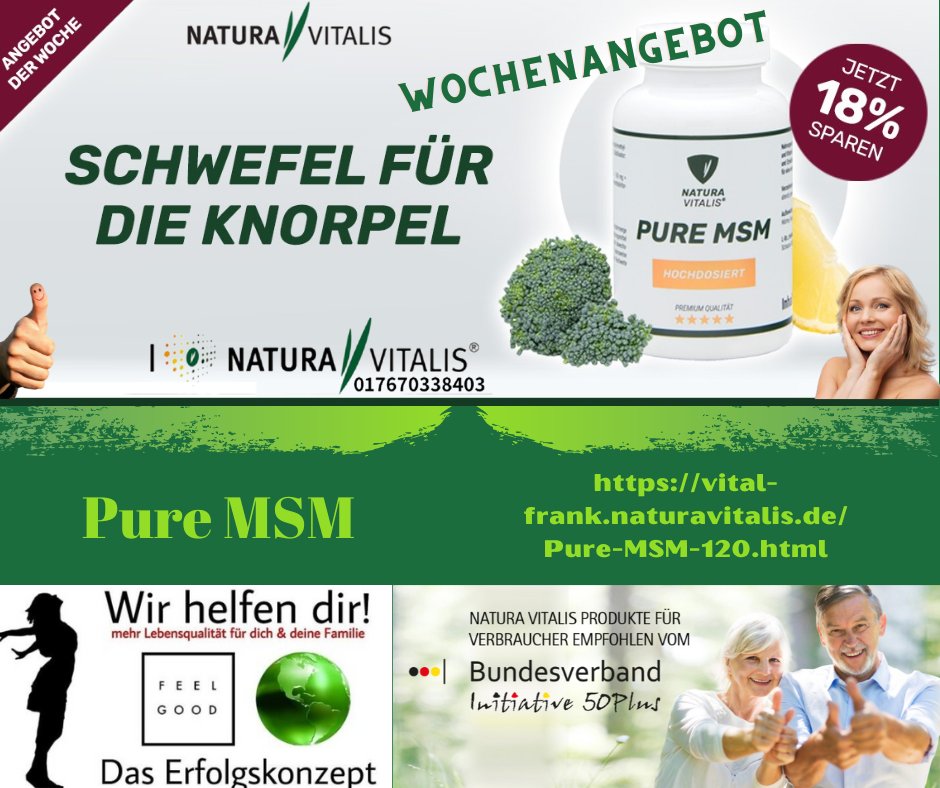 Pure MSM- 120 Kapseln
Schwefel für die Knorpel