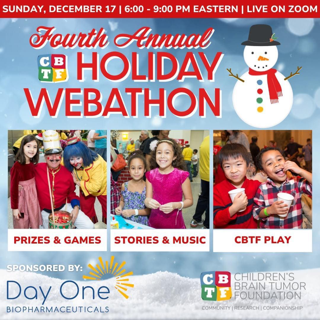 We're proud to sponsor @cbtf_org's 4th Annual Holiday Webathon this Sunday, 12/17. We hope you’ll join us for an evening dedicated to spreading holiday cheer and supporting the pediatric brain tumor community. cbtf.org/holiday/