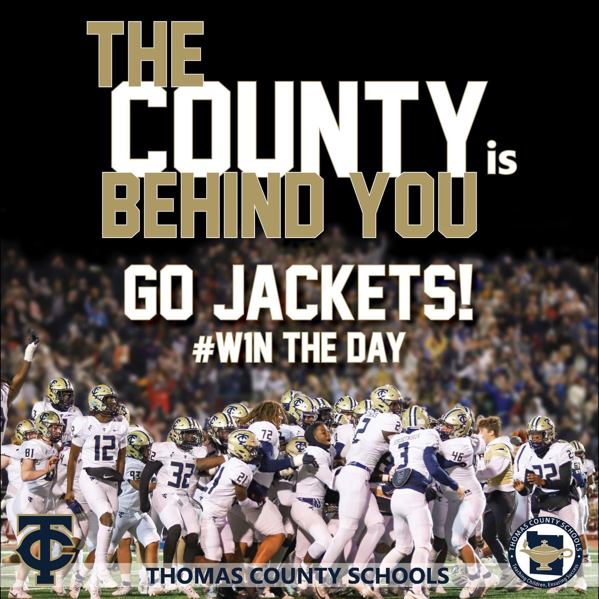 SLIntegrated's tweet photo. Go Jackets!! The Thomas County Central High School football team is on their way to the Mercedes Benz for the 6A State Championship game tomorrow! Good luck!! #TogetherWeSwarm #GoJackets @TCCHSSpirit  @tcchsyjfootball https://t.co/f9Mm02UJ7d