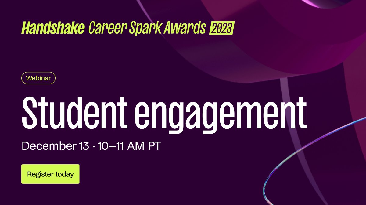 It’s the final event in our #CareerSparkAwards webinar series 👀 @SnowCollege, @ncatsuaggies, @UVA, and @MiamiUniversity are breaking down their award-winning student engagement strategies powered by Handshake. 🏆 Save your spot: bit.ly/CSA23WebinarSe…