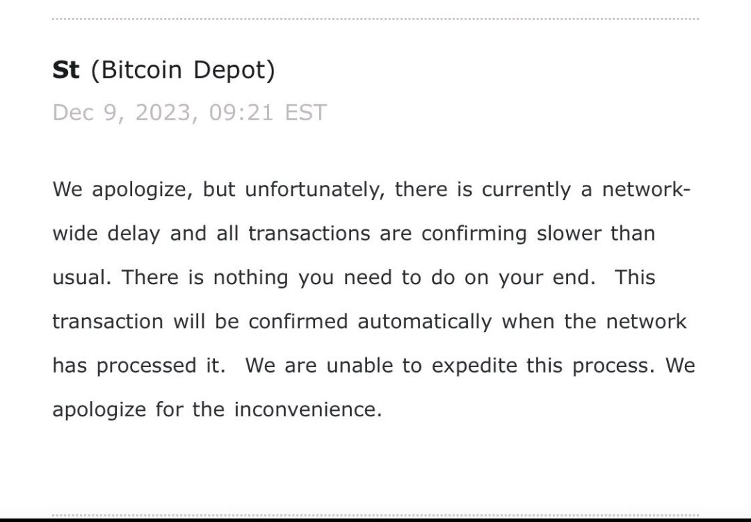 Bitcoin Depot User Warning! Contacted last night by individual saying their  #BTC wallets had not been credited after depositing funds in a  @Bitcoin_Depot ATM a week prior. Bitcoin Depot issued the excuse