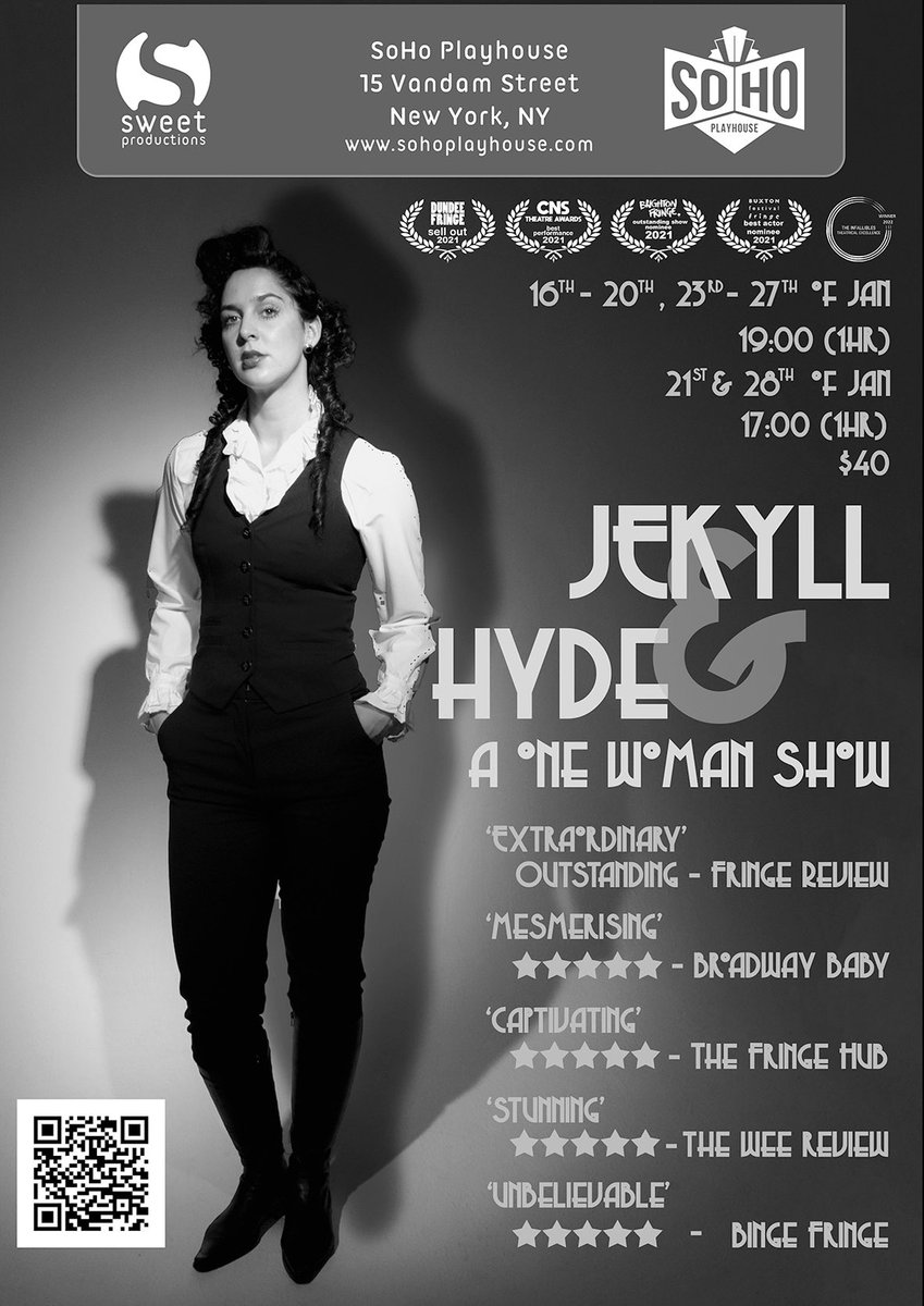 It’s starting to feel rather real now! Jekyll & Hyde: A One-Woman Show is in preparation to head to New York @sohoplayhouse for an off-Broadway run on 16th-28th January!! Tix: ci.ovationtix.com/35583/producti… #sohoplayhousenewyork #jekyllandhyde #onewomanshow #ontour #offbroadway