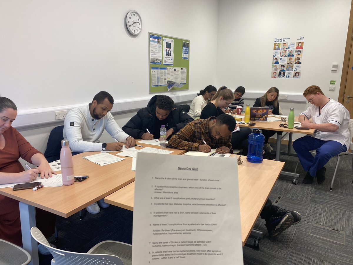 AbbieLindsay's tweet image. Another brilliant level 2 neuro study day with lots of engagement, covering the management of pituitary tumours, SAH, epilepsy, GBS, MG, TBI and hydrocephalus. Ended of course on a quiz 😁 
@NmskNbt @debbles6768 #nbtproud #neuro @NorthBristolNHS