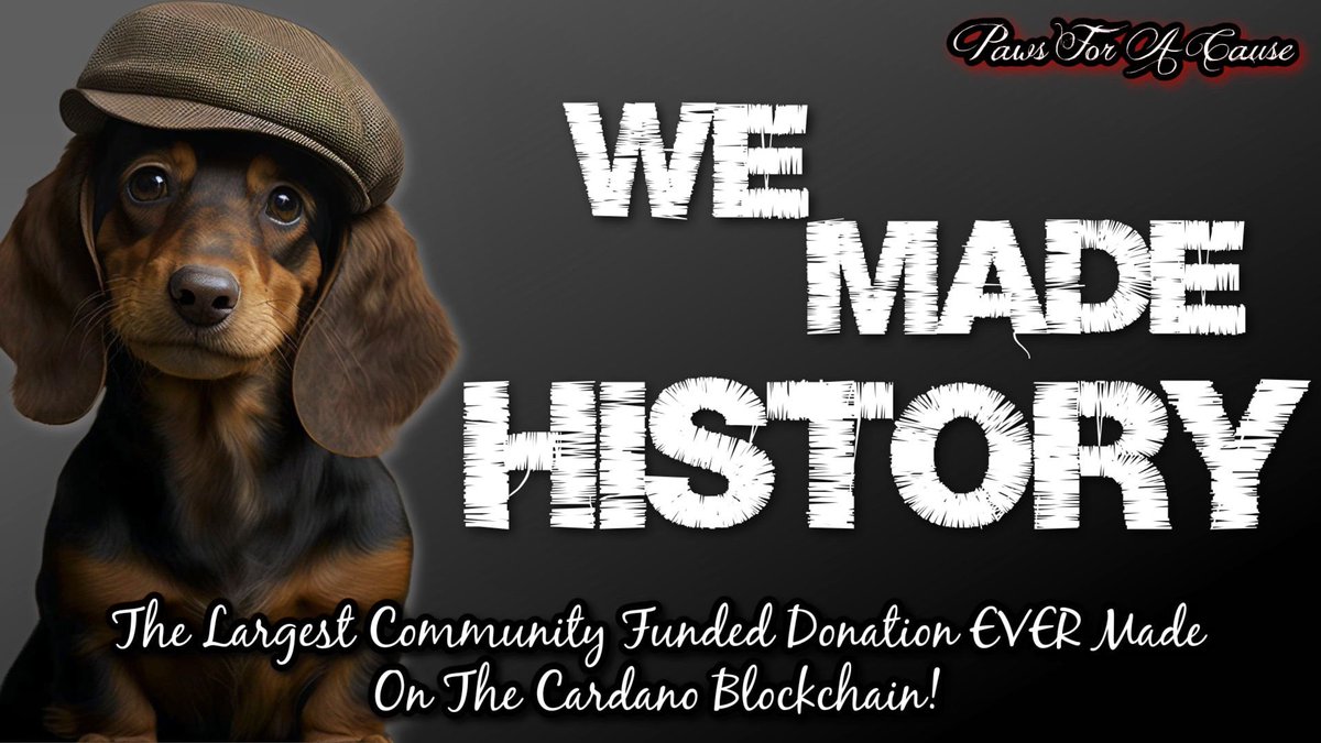 We did it!

<a href="/TheGivingBlock/">The Giving Block</a> has confirmed receipt of the largest ADA donation ever raised by the #CardanoCommunity!

19,762 ADA!

Thank you to everyone that played a part in this amazing achievement. 

HODL your Paws For A Cause NFTs proudly ❤️