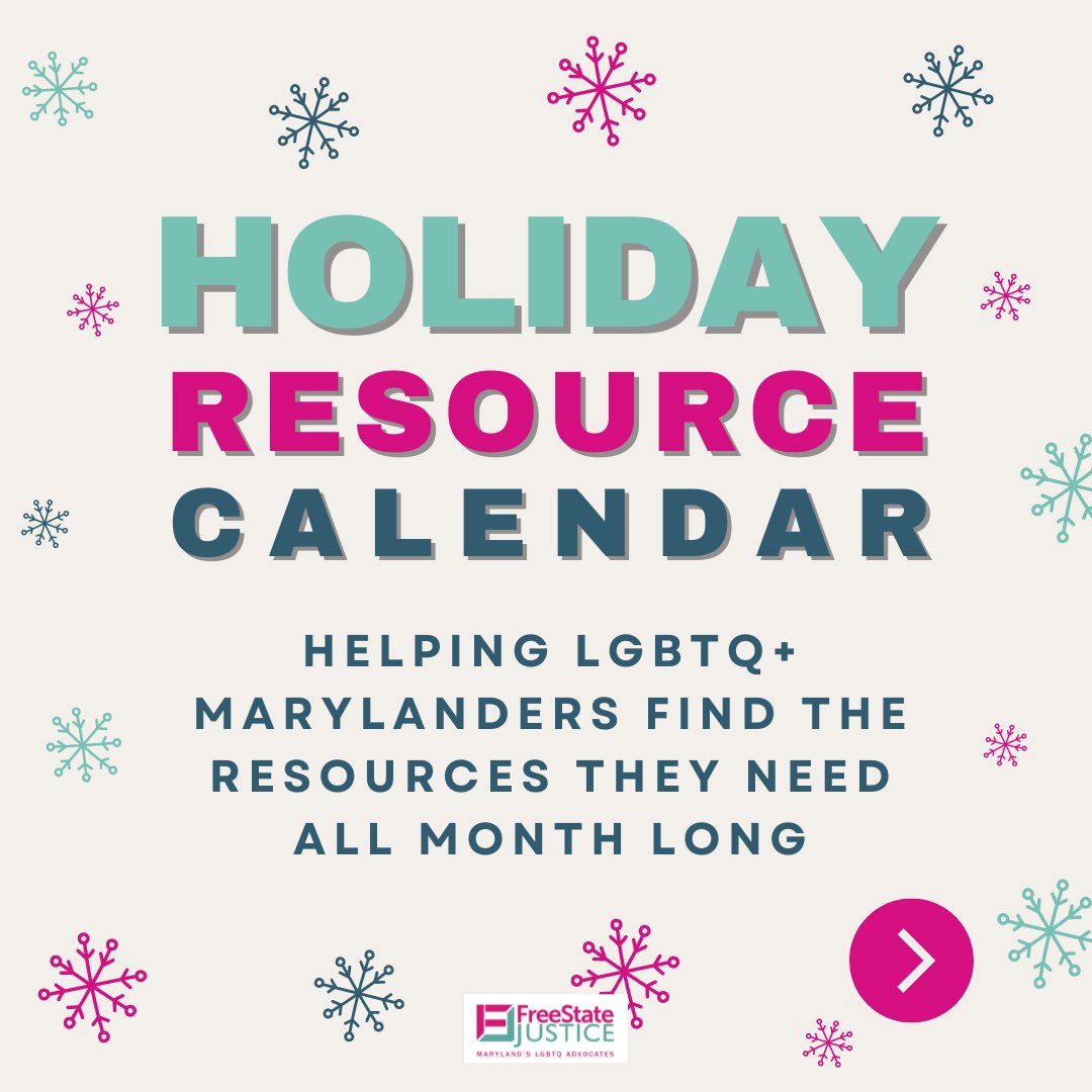 FreeStateLGBTQ's tweet image. This December, celebrate the holiday season with people all across MD!
 
Learn about resources provided and events being hosted throughout the month (some of these are weekly!), and visit linktr.ee/freestatejusti… to learn more about how you can access them all!