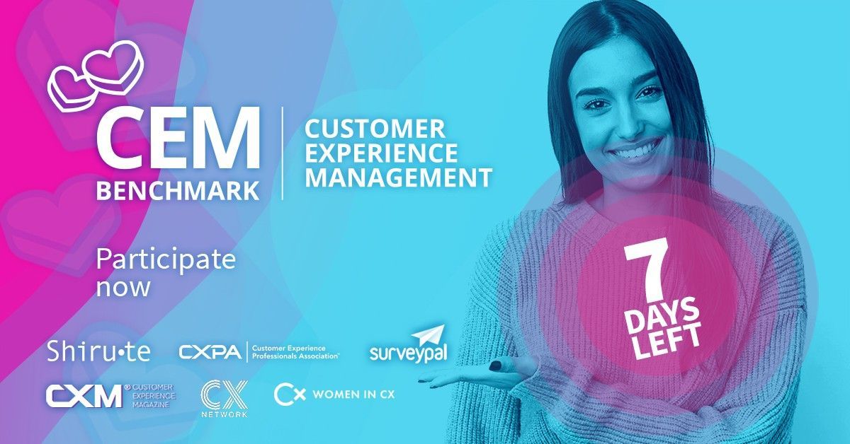 cxmasterclasshq's tweet photo. ⭐️ Take part in the International #CustomerExperience Management study before the end of this week! ⭐️

⚡️ Join #CEMBenchmark at:
https://t.co/yR5YmoBOeX

#CXPAFinland #Shirute #Asiakaskokemus #CXPA #CCXP #Surveypal #CXMagazine #CXNetwork #WiCX #WomenInCX #CXPanda #CXCares https://t.co/qkLIZpFyRg