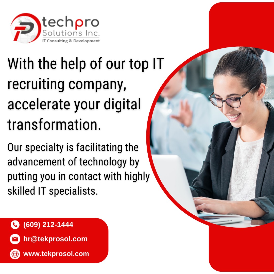 With the help of our top IT recruiting company, accelerate your digital transformation. Our specialty is facilitating the advancement of technology by putting you in contact with highly skilled IT specialists.

#jobopportunity #staffingsolution #recruitmentlife #Techprosolutions