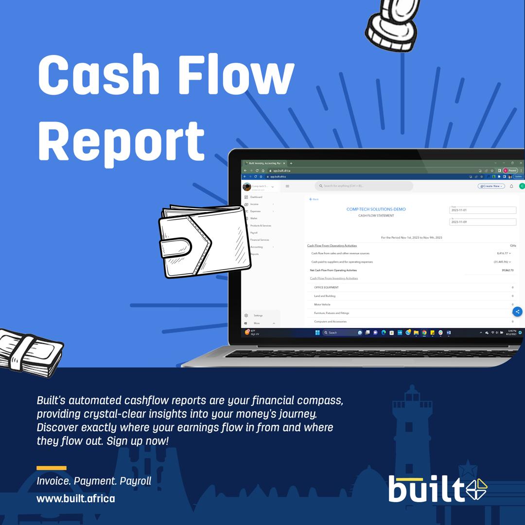 Gain a clear understanding of where your money comes from and goes with our automated cash flow report. #itstartswithbuilt #cashflowreport #accountingsoftware #businesssuccess